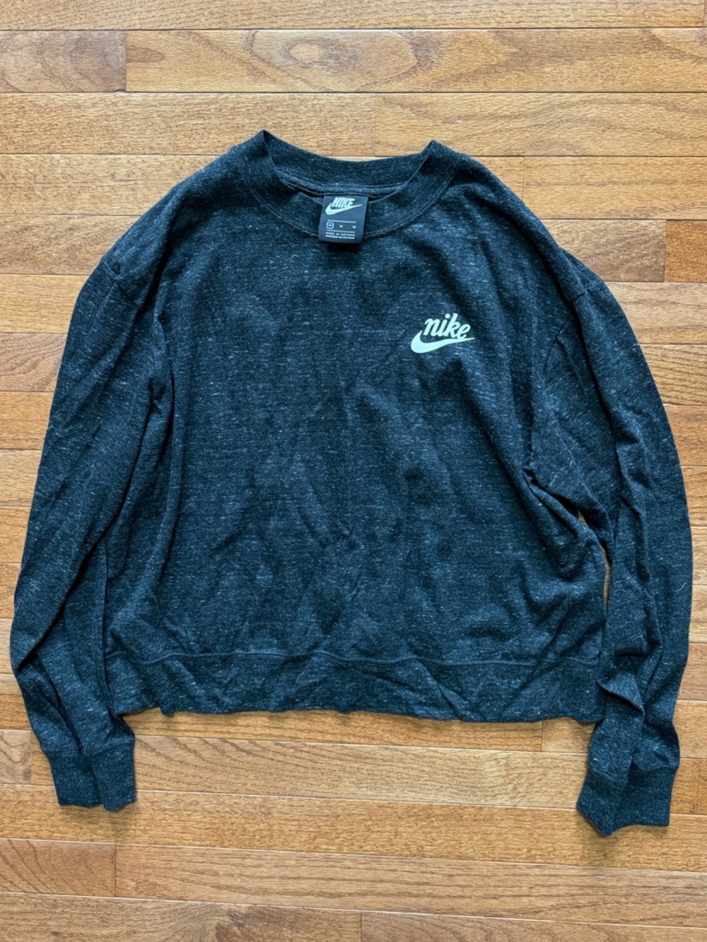 Nike Black Heathered Crewneck Shirt with White Logo